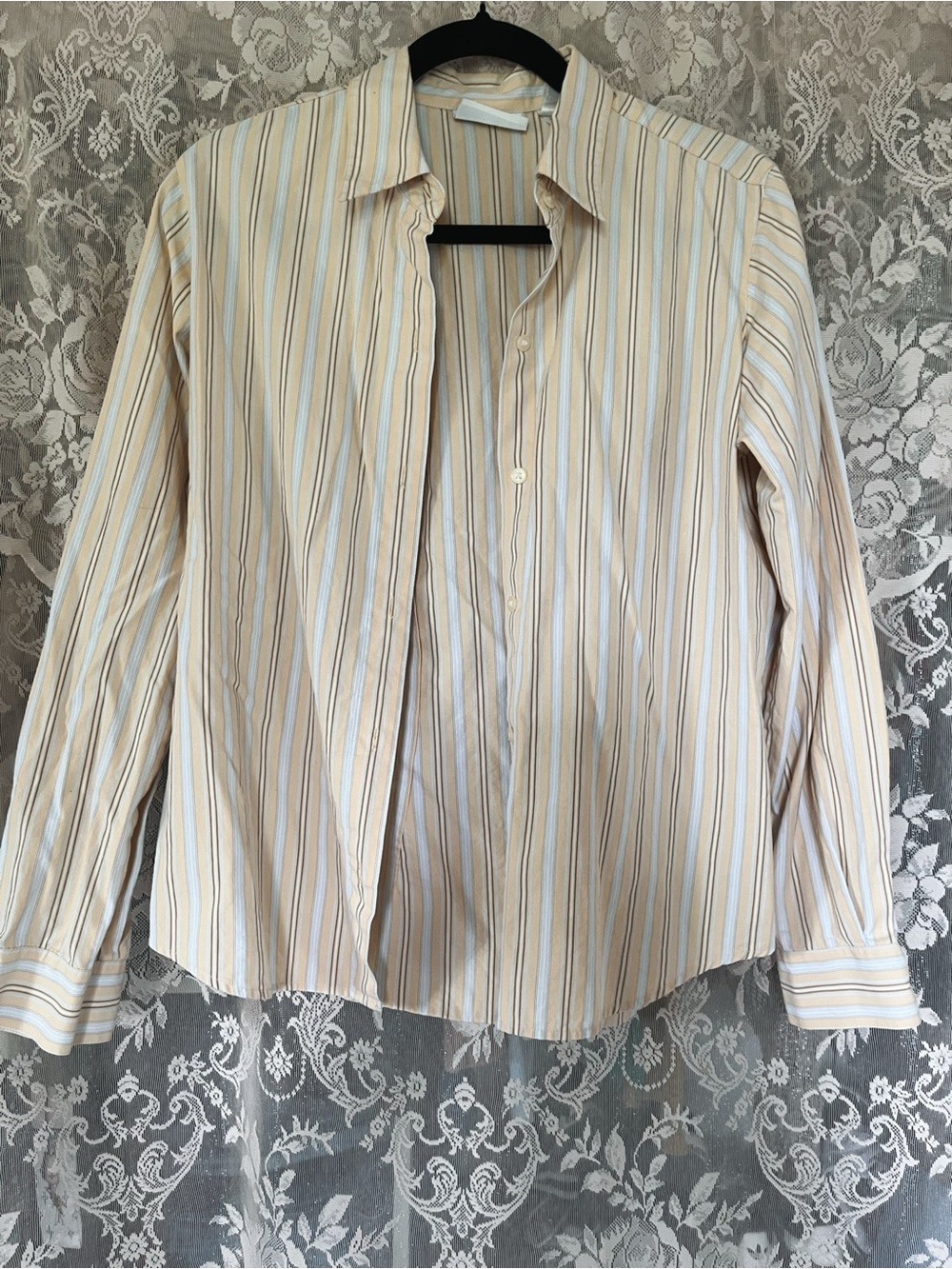 Striped Button-Up Shirt in Cream Yellow and Light Blue
